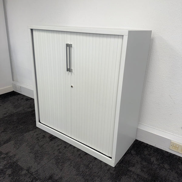 Used White Tambour Cupboard with Lock and Key