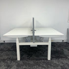 Used Electric Height Adjustable White Bench Desk with Screen and Cable Tray