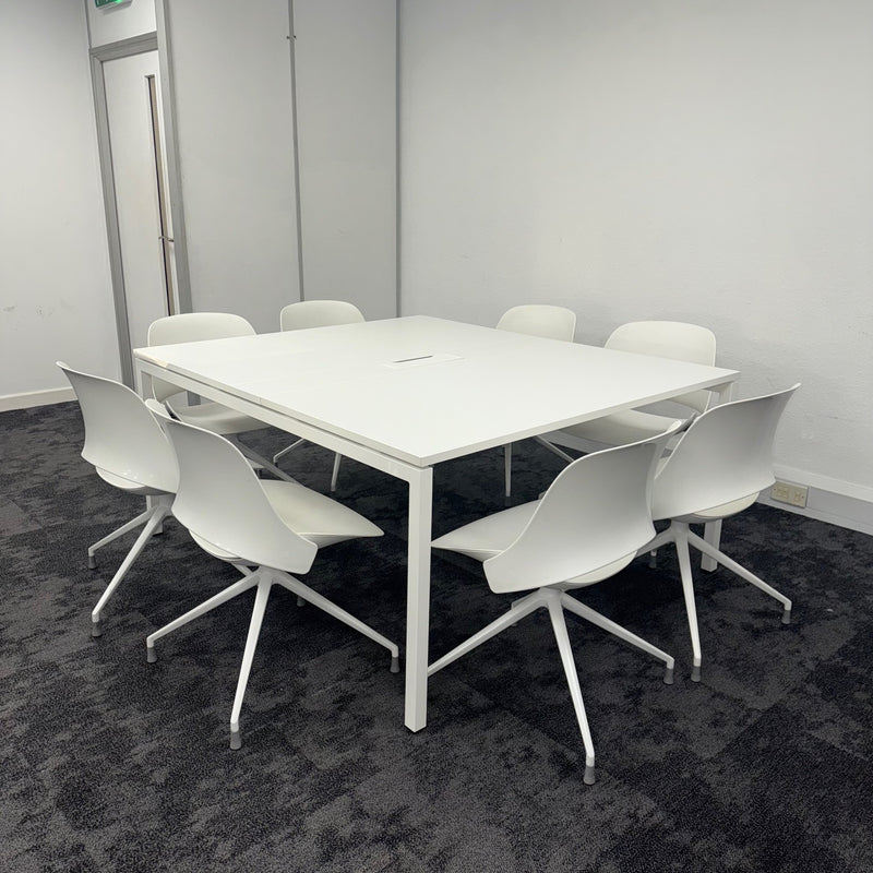 Used White Meeting Table and 8 Humanscale Chairs