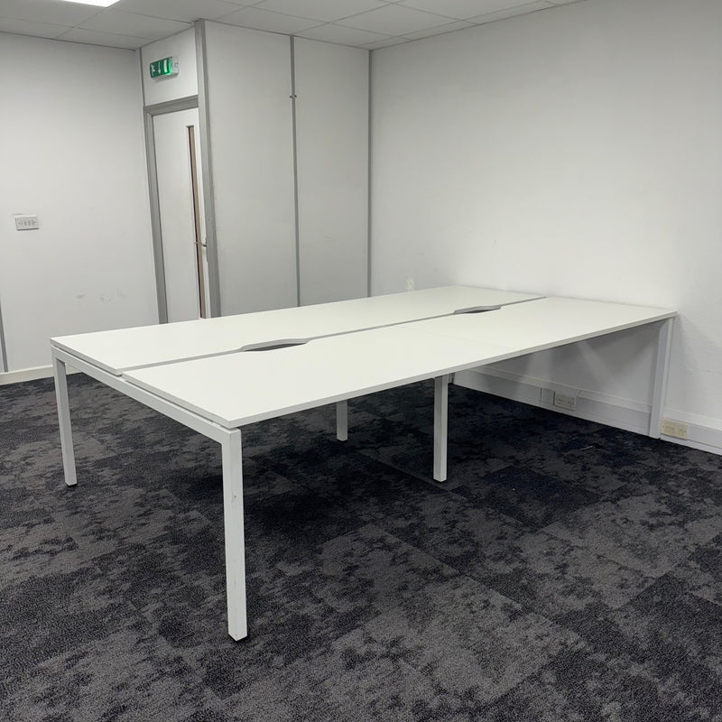 Used Triumph White Bench Desks with Cable Trays