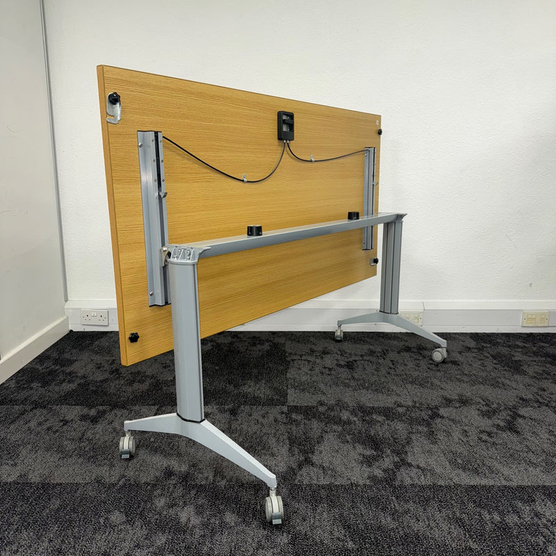 Used Oak FlipTop Meeting Table on Lockable Wheels