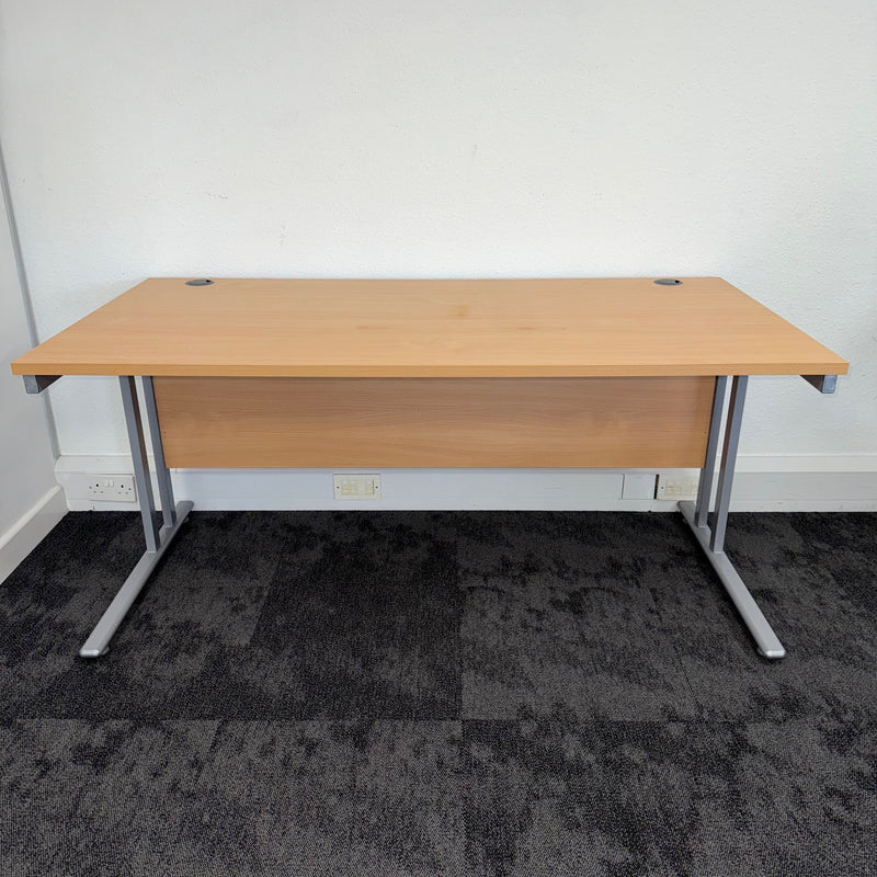 Used Beech Straight Desk with Silver Legs