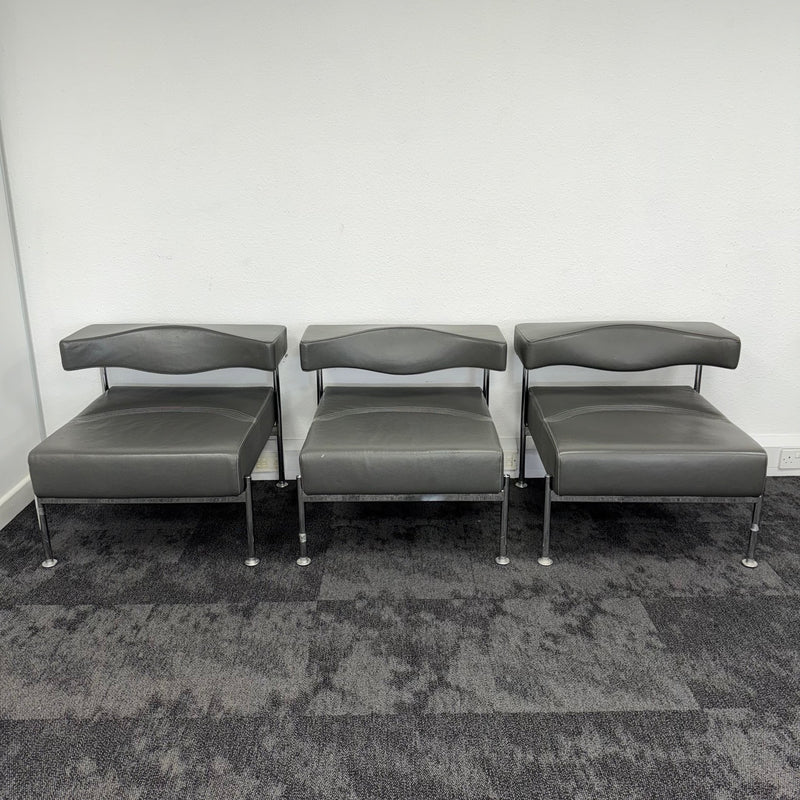 SET OF 3 Used Sitia Momo Grey Leather Sofas
