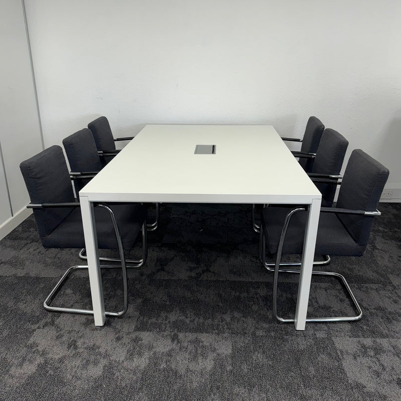 Used White Meeting Table Set with 6 Fabric Meeting Chairs