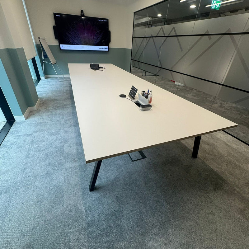 Used Large White Meeting Table with 2 x Integrated Power