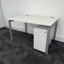 Used White Mobili Bench Desk with Slim 3 Draw Mobile Pedestal