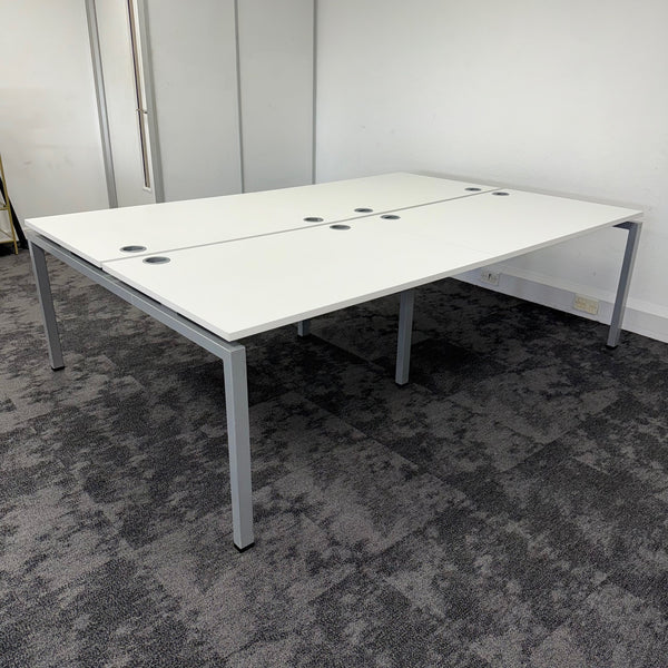 Used Mobili Sliding Top White Bench Desks with Cable Trays - Banks of 4,6,8