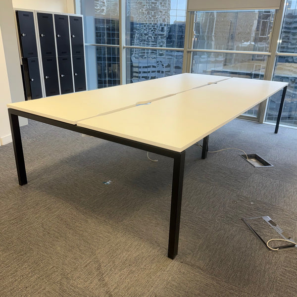 Used White Bench Desk with Cable Tray - Banks of 4,6,8