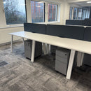 Used Nova White Single Bench Desk Set with Screen and Pedestal
