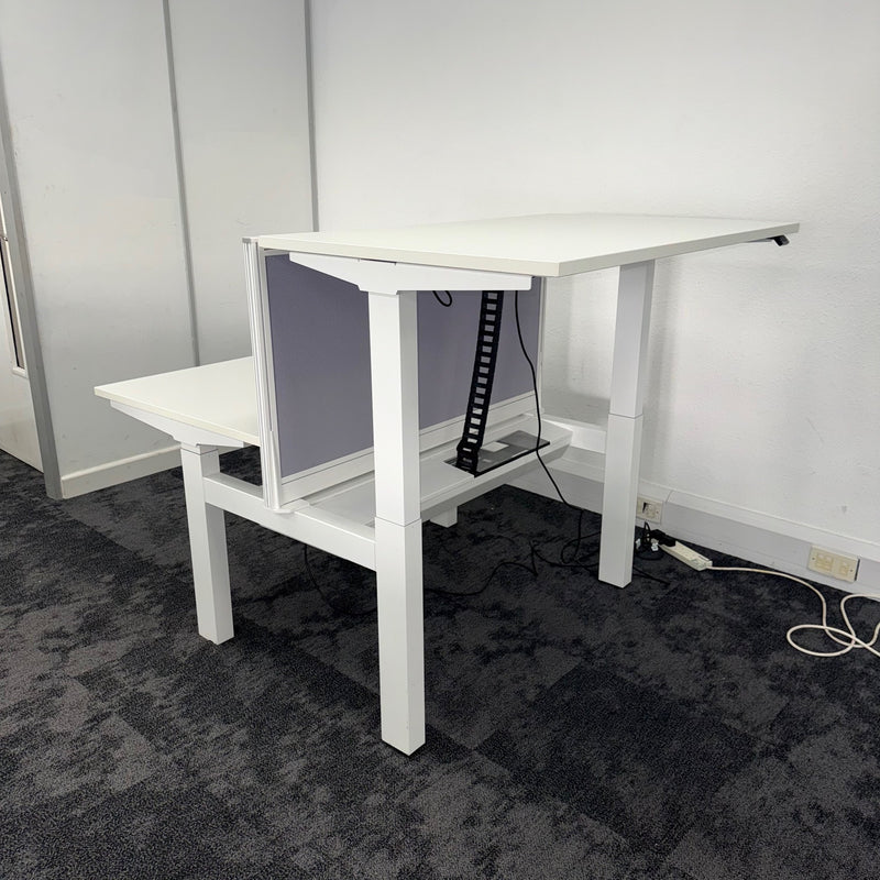 Used Double Electric Bench Desk with Screen and Cable Tray