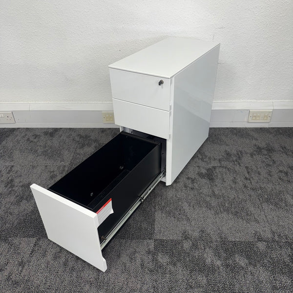 Used White Steel Slimline 3 Draw Mobile Pedestal
