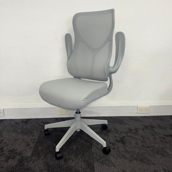New High Back Mesh Task Chair with Folding Arms - Grey