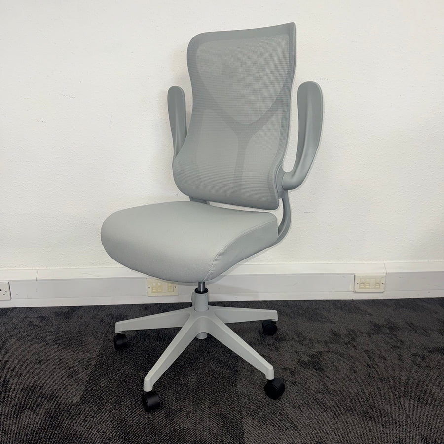 New High Back Mesh Task Chair with Folding Arms - Grey
