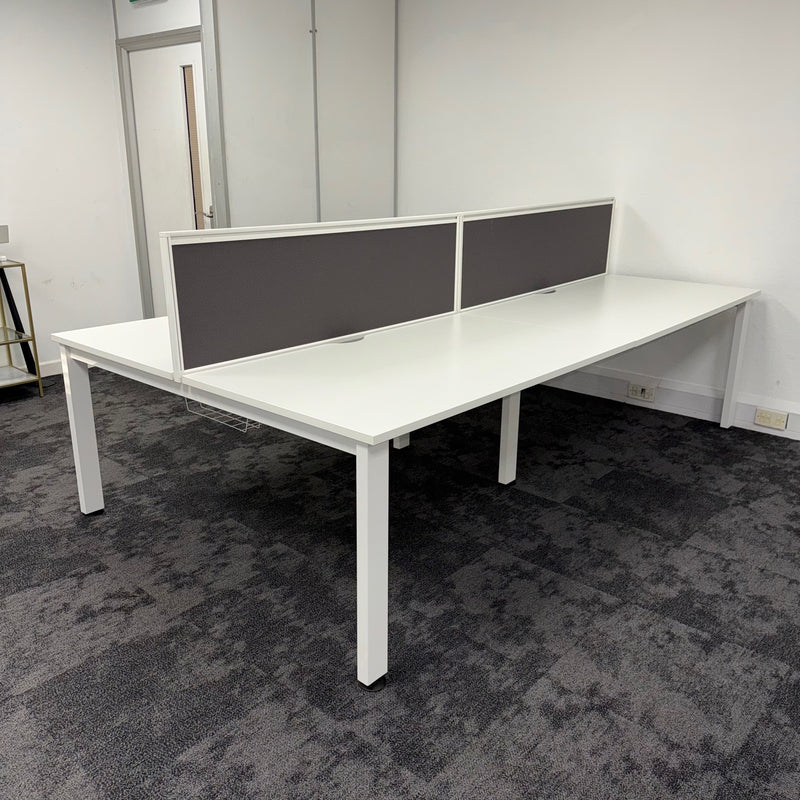 Used Senator Freeway White Bench Desk with Cable Tray and Screen