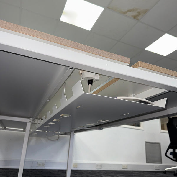 Used Narbutas Nova White Bench Desk with Desktop Power and Cable Tray