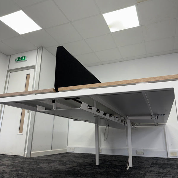 Used Narbutas Nova White Bench Desk with Desktop Power and Cable Tray