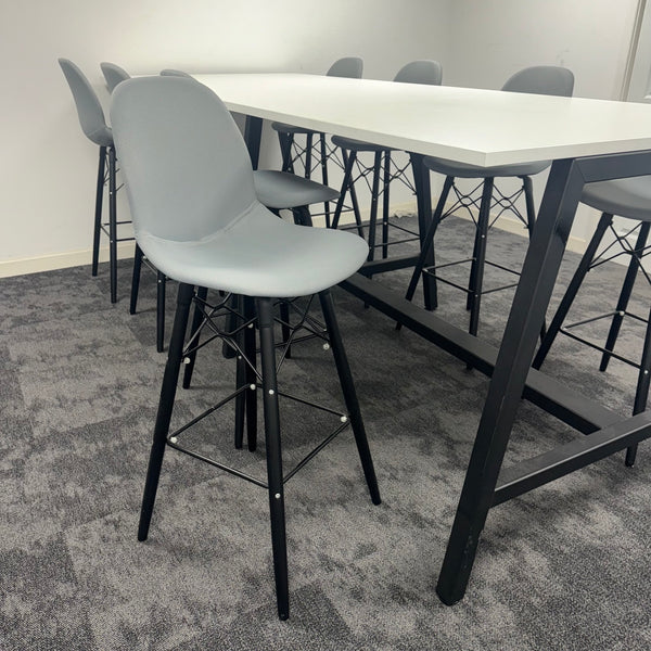 Used White High Table Set with 8 Grey Stools