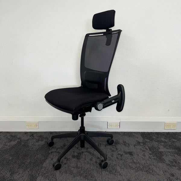 Used Fully Adjustable Mesh Task Chair with Headrest - Reupholstered in New Fabric
