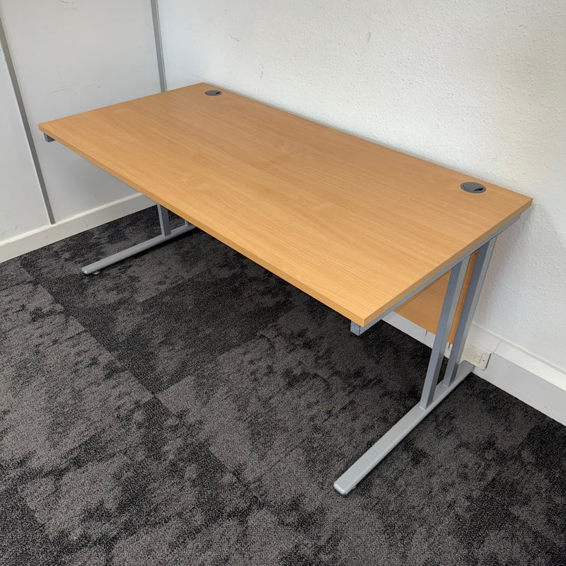 Used Beech Straight Desk with Silver Legs