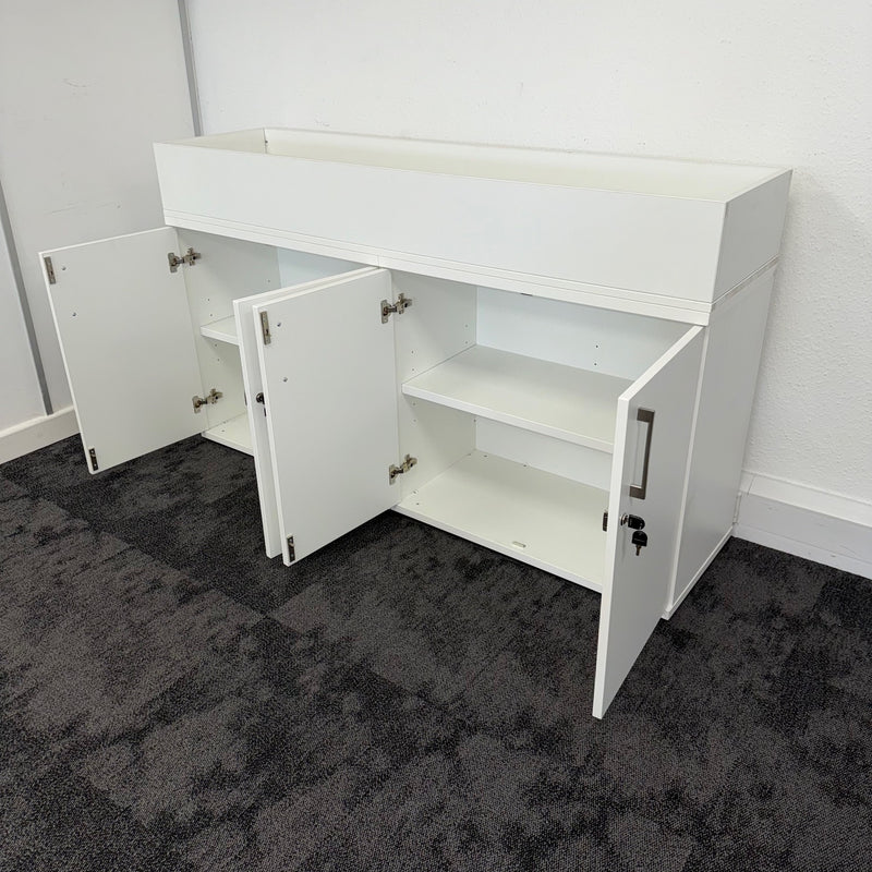 Used Desk High White Credenza with Planter Section