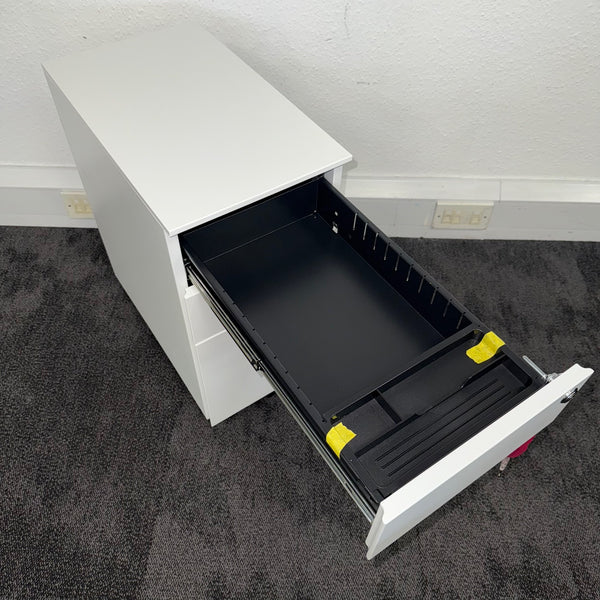 New White Steel Slimline 3 Draw Mobile Pedestal