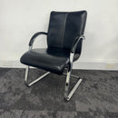 Used Black Leather Meeting Chair with Chrome Frame