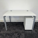 Used White Mobili Bench Desk with Slim 3 Draw Mobile Pedestal