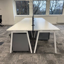 Used Nova White Single Bench Desk Set with Screen and Pedestal