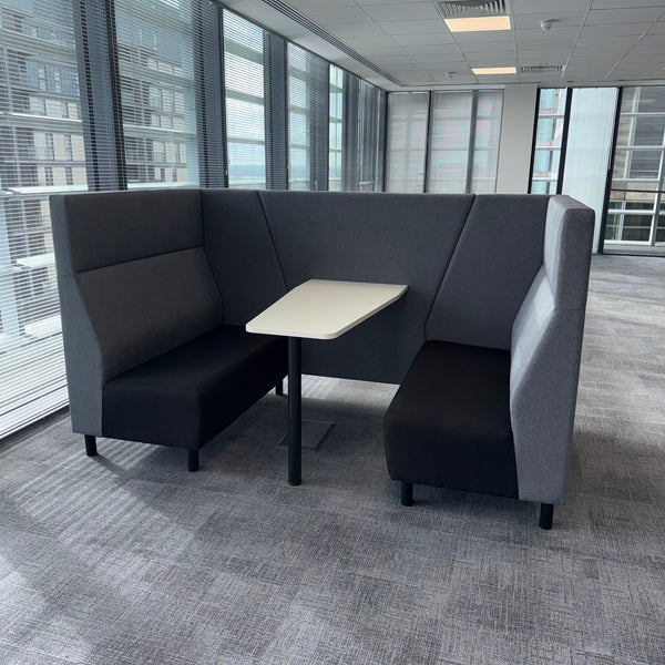 Used 4 Person Black and Grey Booth with White Table