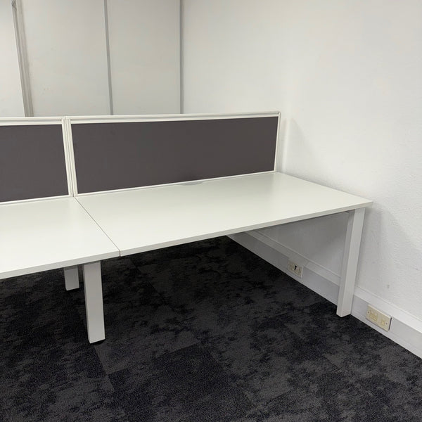 Used Senator Freeway White Bench Desk with Cable Tray and Screen