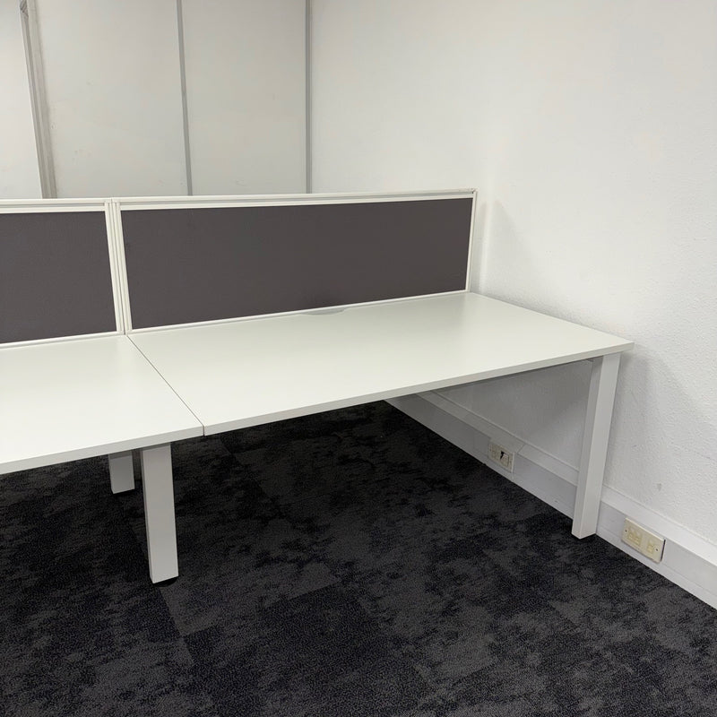 Used Senator Freeway White Bench Desk with Cable Tray and Screen