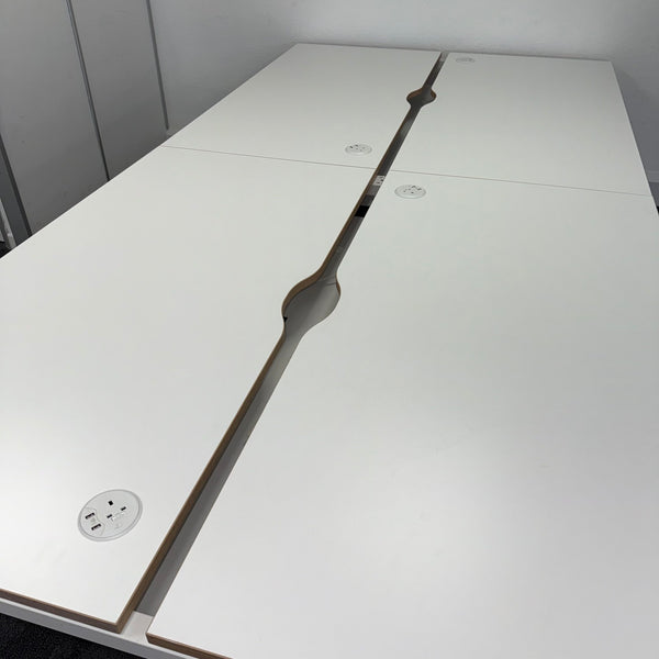 Used Narbutas Nova White Bench Desk with Desktop Power and Cable Tray