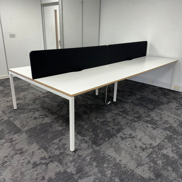 Used Narbutas Nova White Bench Desk with Desktop Power and Cable Tray