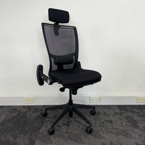 Used Fully Adjustable Mesh Task Chair with Headrest - Reupholstered in New Fabric