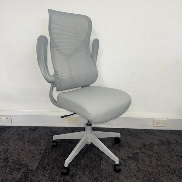 New High Back Mesh Task Chair with Folding Arms - Grey