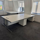 Used White Single Cantilever Desk with 3 Draw Mobile Pedestal