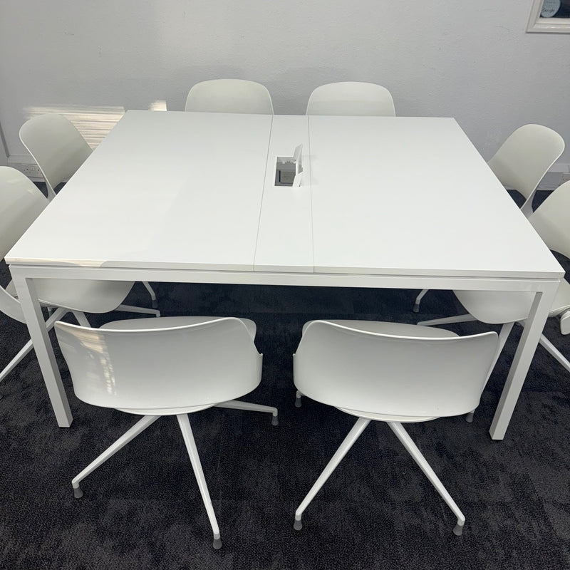 Used White Meeting Table and 8 Humanscale Chairs