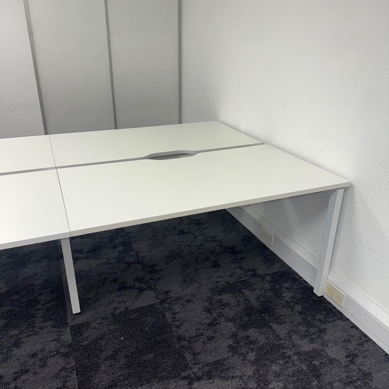 Used Triumph White Bench Desks with Cable Trays