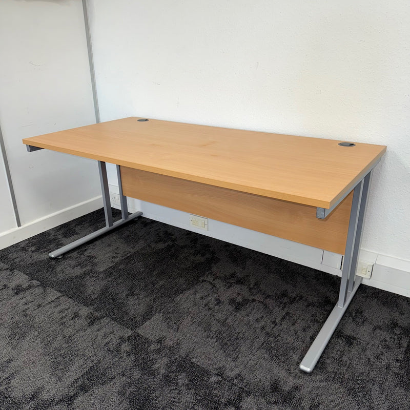 Used Beech Straight Desk with Silver Legs