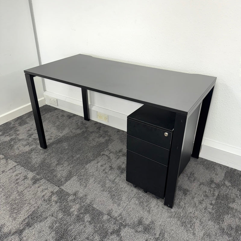 Used Single Bench Desk with Cable Tray and 3 Draw Pedestal