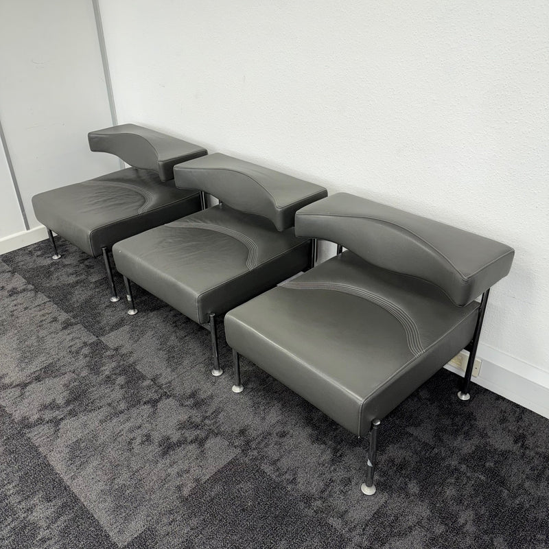 SET OF 3 Used Sitia Momo Grey Leather Sofas