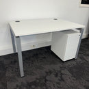 Used White Mobili Bench Desk with Slim 3 Draw Mobile Pedestal