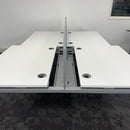 Used Mobili Sliding Top White Bench Desks with Cable Trays and Blue Screen - Banks of 4,6,8