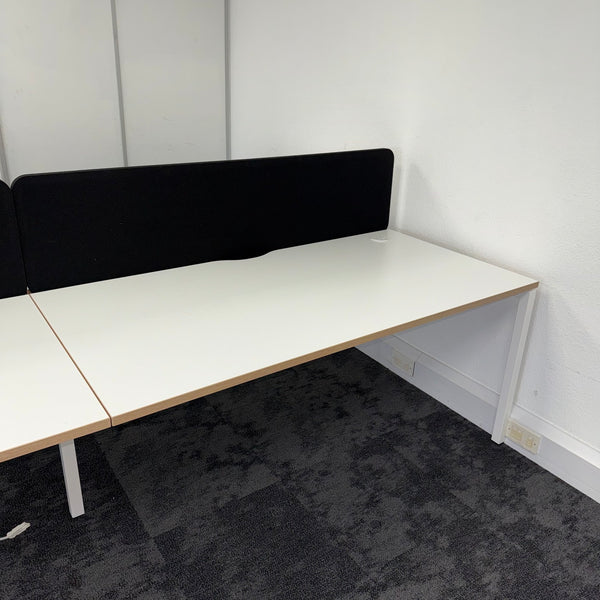 Used Narbutas Nova White Bench Desk with Desktop Power and Cable Tray