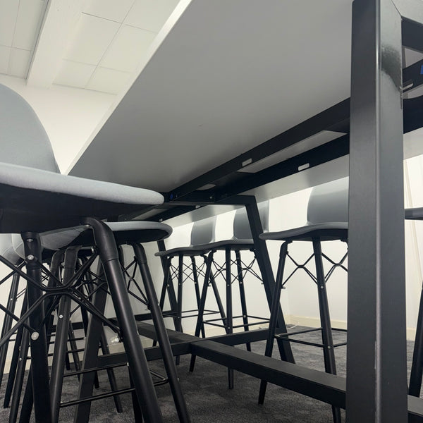 Used White High Table Set with 8 Grey Stools