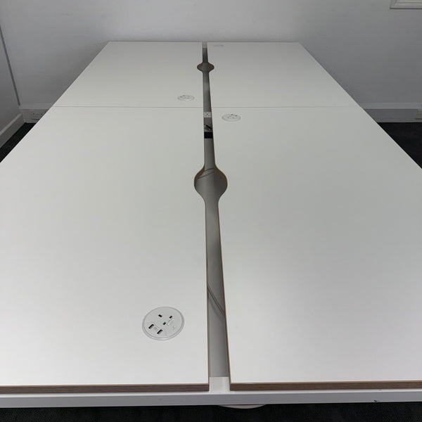 Used Narbutas Nova White Bench Desk with Desktop Power and Cable Tray