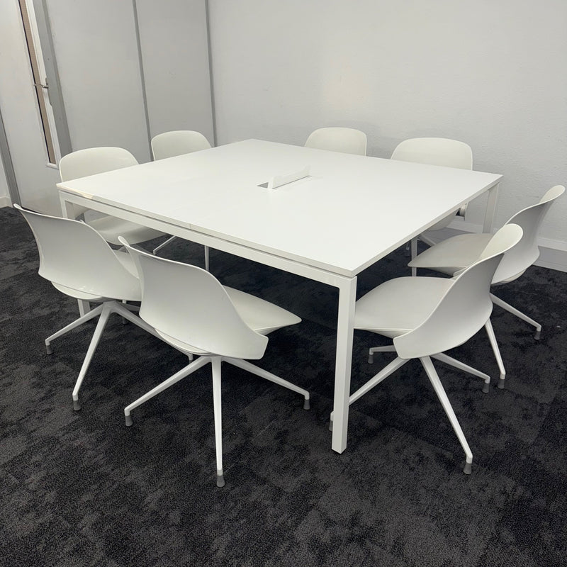 Used White Meeting Table and 8 Humanscale Chairs