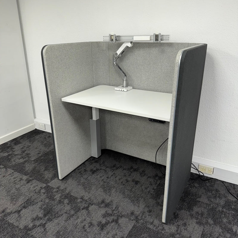 OCEE Design Den 1 Sit Stand Booth with Humanscale Monitor Arm