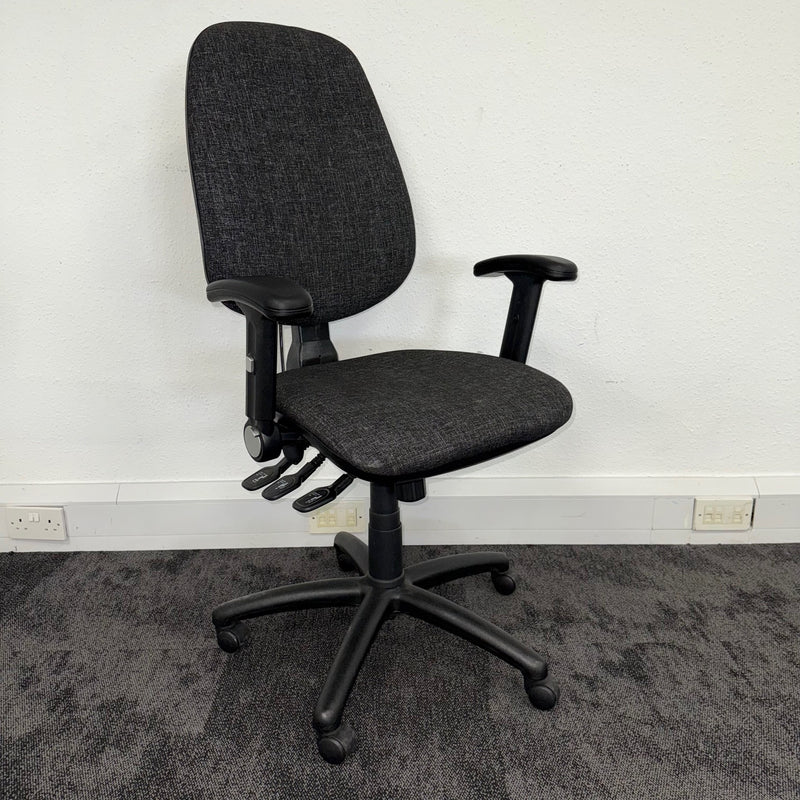 Used Multi Functional Task Chair with Lumbar Pump and Foldaway Arms