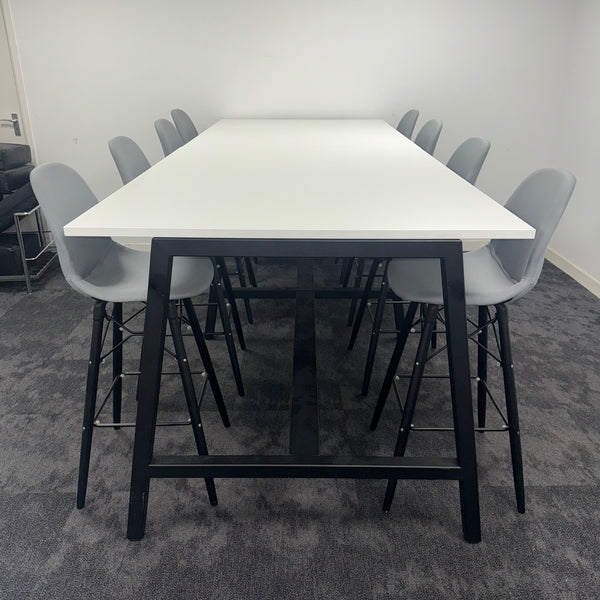 Used White High Table Set with 8 Grey Stools